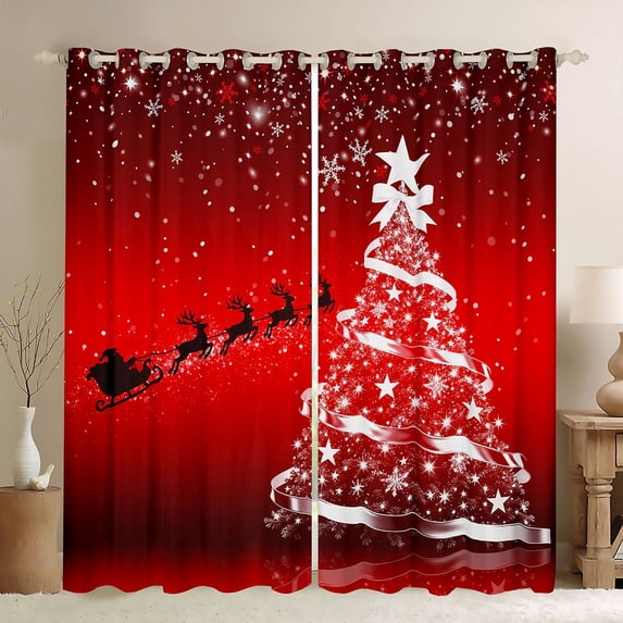 Feelyou Stars Xmas Tree Curtains Pack of 2 (42x84 Each), Glitter Winter Snowflake Curtains Blackout, Fashion Western Festival Bedroom Curtains