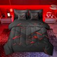 thumbnail image 1 of Feelyou Stereoscopic Rectangle Comforter Set 7pcs, Black Red Square King Bedding Sets, 1 of 8