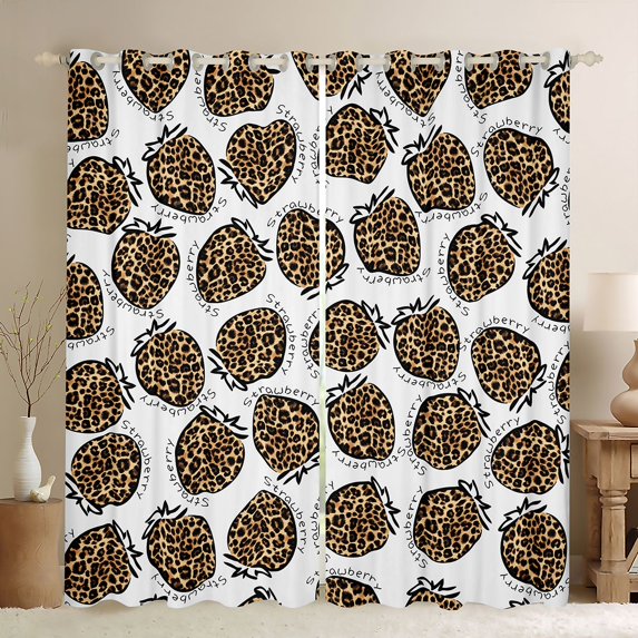 Feelyou Strawberry Blackout Curtains Set of 2 (52x84 Each), Leopard Print Window Curtains