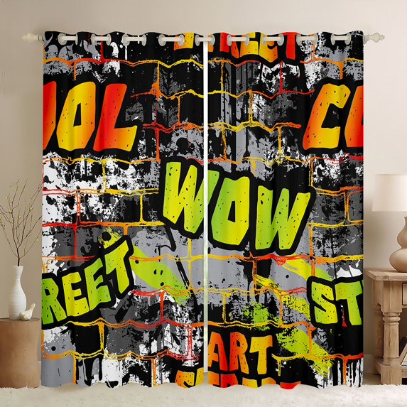 Feelyou Street Graffiti Black Out Curtains, Watercolor Art Curtains Pack of 2 (42x63 Each)