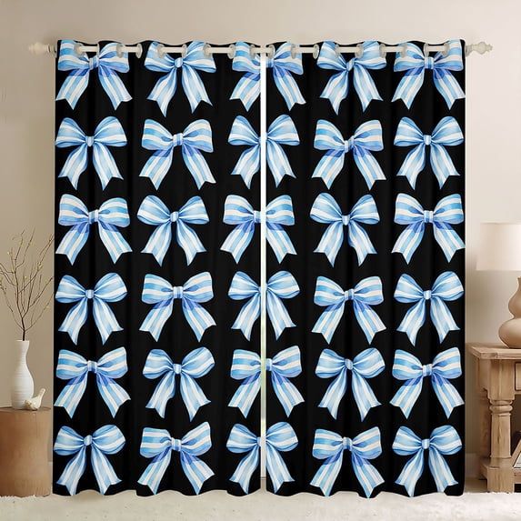Feelyou Stripe Bow Black Out Curtains, Cartoon Watercolor Curtains Pack of 2 (42x63 Each)