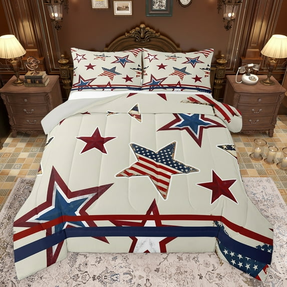 Feelyou Stripes Stars Flag Bedding Comforter Set, Fourth of July Twin Comforter Sets, Teens Kids Boys Girls Reversible Bedding Set, Ultra Soft Bedroom Decor, 2-Piece