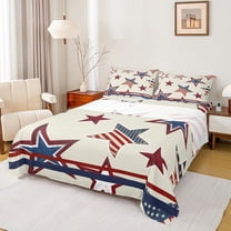 Feelyou Stripes Stars Flag Twin Sheet Sets, Fourth of July Twin Fitted Sheet, Teens Kids Boys Girls Flat Sheet, Ultra Soft Bedroom Decor, 3-Piece