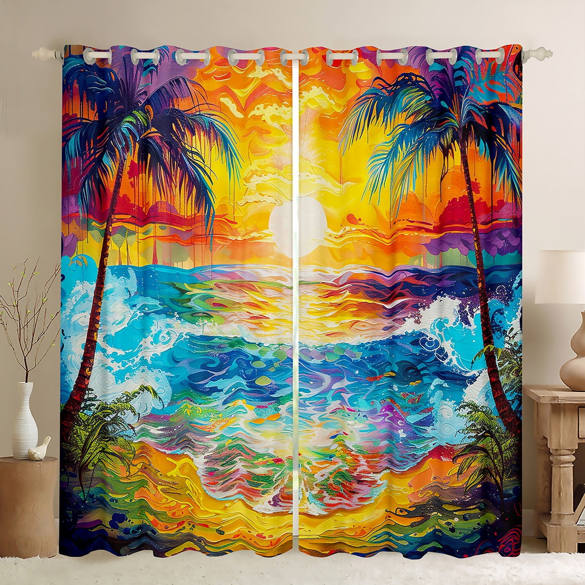 Feelyou Summer Beach Black Out Curtains Oil Painting Curtains Pack of Feelyou Summer Beach Black Out Curtains Oil Painting Curtains Pack of