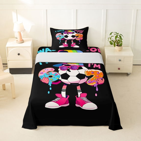 Feelyou Sweet Football Ice Cream Twin Sheets for Kids, 7th Birthday Dripping Bedding, 3pcs, 1 Flat Sheet, 1 Fitted Sheet and 1 Pillowcase