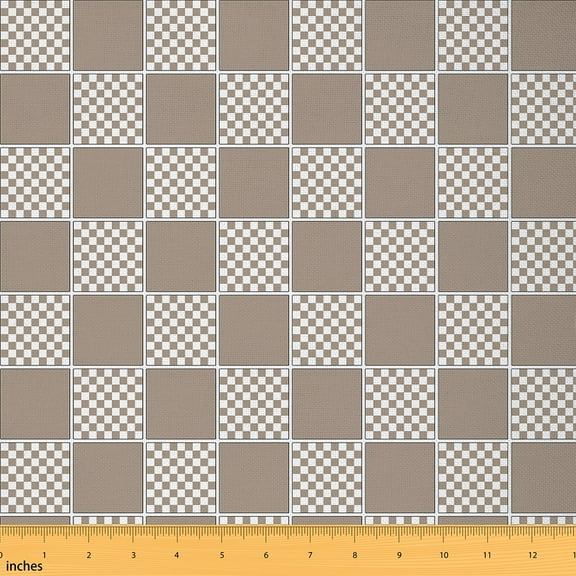Feelyou Tan Plaid Fabric by the Yard 1 Yard for Adult, Checkered Geometric Room Decor Fabric by the Yard, Chic Fashion Fabric for Sewing, Microfiber Bedroom Decor