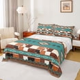 thumbnail image 1 of Feelyou Teal Aztec Bed Sheets, Brown Cow Print Patchwork King Sheets, 4-Piece, 1 of 7