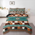 thumbnail image 1 of Feelyou Teal Aztec Queen Comforter Set, Brown Cow Print Patchwork Bedding Set, 3pcs, 1 of 8