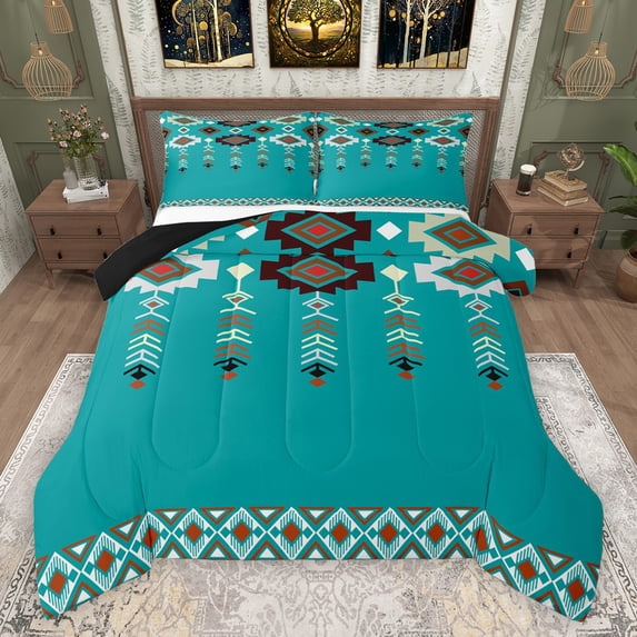 Feelyou Teal Aztec Women Bedding Comforter Set, Rustic Farmhouse Twin Comforter Sets, Mandala Southwestern Reversible Bedding Set, Ultra Soft Bedroom Decor, 2 Pieces