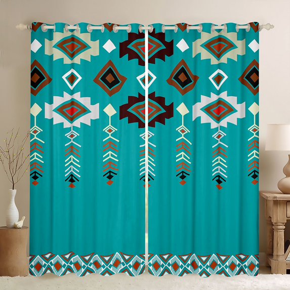Feelyou Teal Aztec Women Curtains Pack of 2 (42x84 Each), Rustic Farmhouse Curtains Blackout, Mandala Southwestern Bedroom Curtains, Living Room Curtains Decor