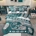 thumbnail image 1 of Feelyou Teal Football Helmet Bedding Comforter Set 7 Pieces for Boy, Grey Rugby Soccer Full Bedding Set, Cartoon Stars Print Reversible Fitted Sheet Flat Sheet, Lightweight Room Decor, 1 of 8