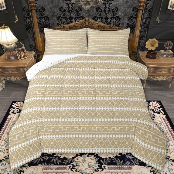 Feelyou Teen Abstract Full Size Comforter Sets, Khaki Modern Rectangle Bedding Sets, 3pcs