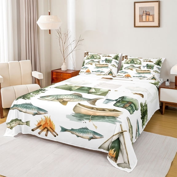 Feelyou Teen Adventure Fishing Twin Sheet Sets, Rustic Hunting Bedding, 3 Pieces