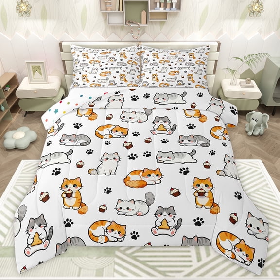 Feelyou Teen Cat Kitten Twin Comforter Sets, Funny Cartoon Animal Bedding Set, 2 Pieces