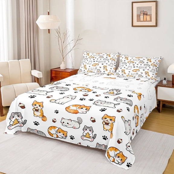 Feelyou Teen Cat Kitten Twin Sheet Sets, Funny Cartoon Animal Bedding, 3 Pieces