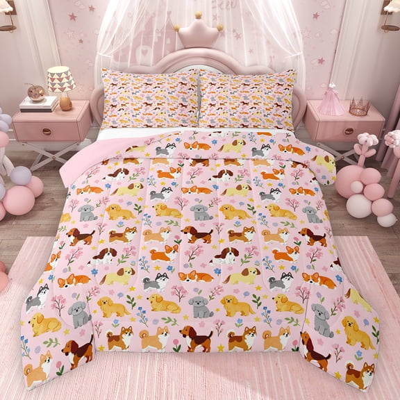 Feelyou Teen Dog Animal Twin Comforter Sets, Cartoon Dachshund Bedding Set, 2 Pieces
