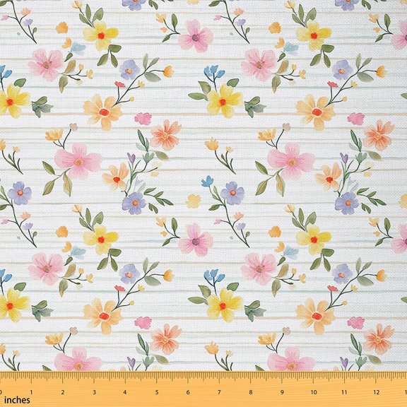 Feelyou Teen Farmhouse Floral Fabric by the Yard 2 Yards, Vintage Elegant Flower Sewing Fabric, Stripes Geometric Home Decor Fabric by the Yard, Microfiber Bedroom Decor