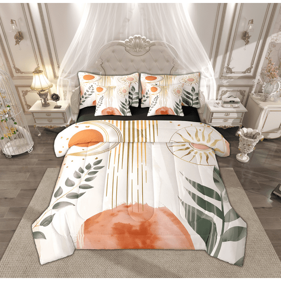 Feelyou Teen Geometric Stripes Bedding Comforter Set 7pcs, Minimalst Minimalism Queen Bedding Sets, Chic Abstract Ombre Reversible Queen Sheet Sets, Lightweight Room Decor