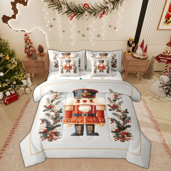 Feelyou Teen Kawaii Nutcracker Bedding Comforter Set 7pcs, Christmas Festival Queen Bedding Sets, Cartoon Royal Guarder Reversible Queen Sheet Sets, Lightweight Room Decor