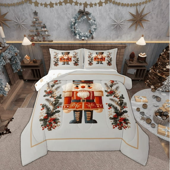 Feelyou Teen Kawaii Nutcracker Bedding Comforter Set, Christmas Festival Twin Comforter Sets, Cartoon Royal Guarder Reversible Bedding Set, Lightweight Room Decor, 2pcs