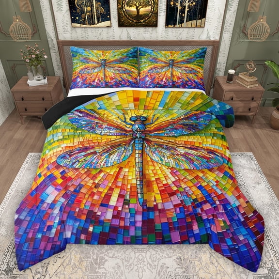Feelyou Teen Mandala Dragonfly Full Size Comforter Sets, Boho Abstract Bedding Sets, 3pcs