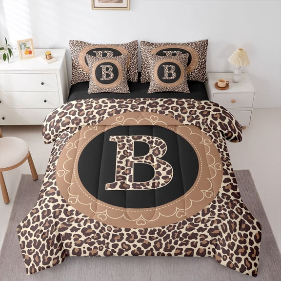 Feelyou Teen Monogrammed B Twin Bedding Sets 7-Piece, Leopard Print Bedding Comforter Set