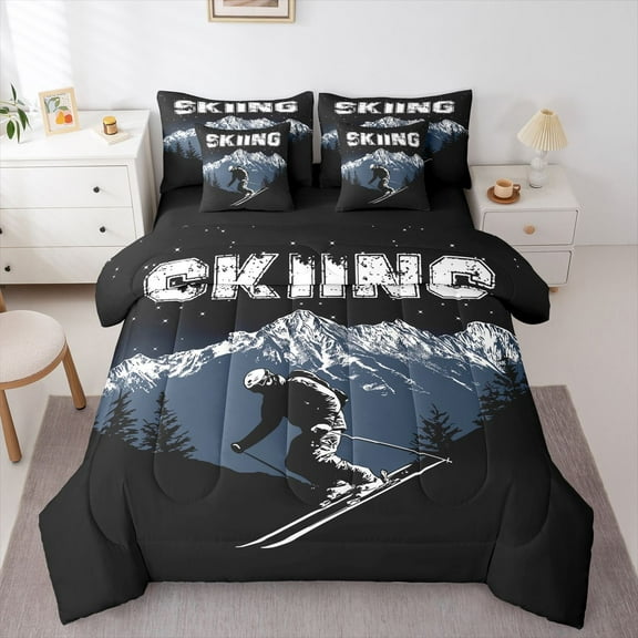 Feelyou Teen Skiing Bedding Comforter Set 7pcs, Rustic Sports Theme Queen Bedding Sets