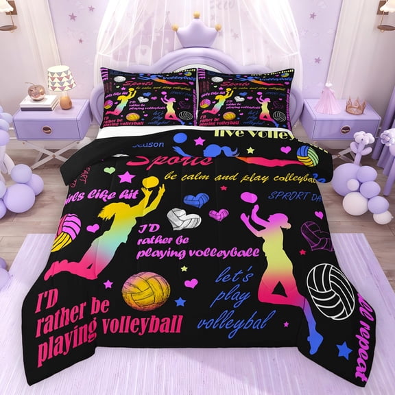 Feelyou Teen Sports Queen Comforter Set, Volleyball Lover Bedding Comforter Set, 3pcs