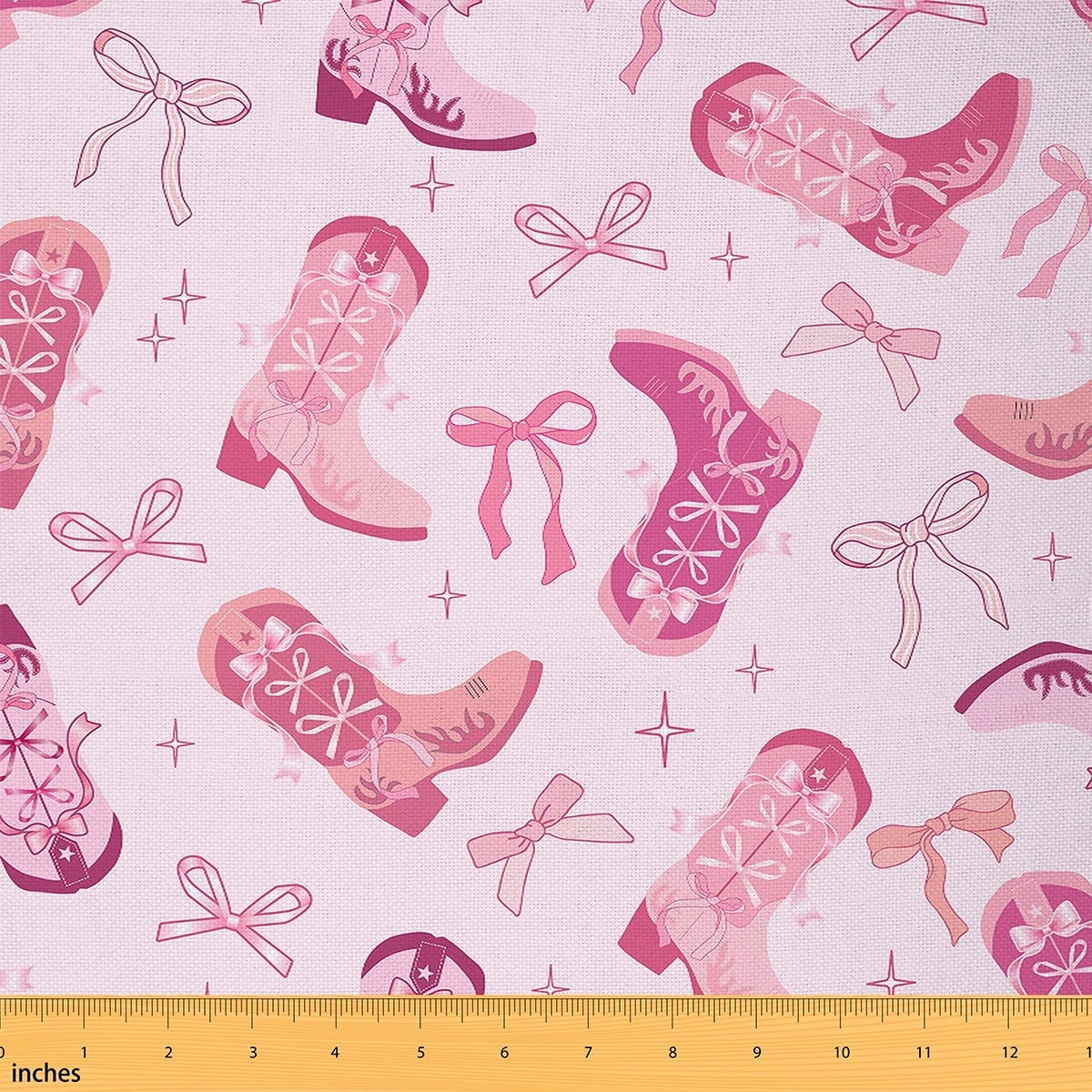 Feelyou Teen Western Cowgirl Fabric by the Yard 5 Yards, Boot Bowknot Sewing Fabric, Southwestern Home Decor Fabric by the Yard, Luxury Bedroom Decor