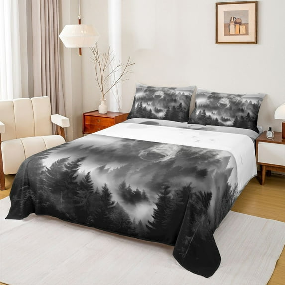 Feelyou Teen Wildlife Bear Full Size Sheets, Rustic Nature Scenery Bed Sheets, 4pcs