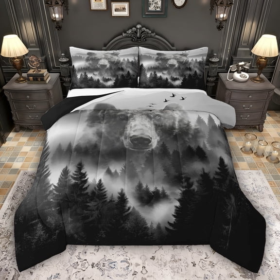 Feelyou Teen Wildlife Bear Twin Comforter Sets, Rustic Nature Scenery Bedding Set, 2pcs