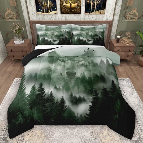 Feelyou Teen Wolf Queen Comforter Set, Farmhouse Nature Scenery Bedding Set, 3pcs