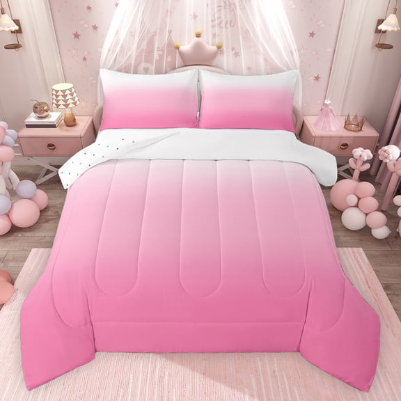 Feelyou Teens Abstract Ombre Bedding Comforter Set, Girly Pink Gradient Twin Comforter Sets, Modern Fashion Princess Reversible Bedding Set, Microfiber Bedroom Decor, 2-Piece