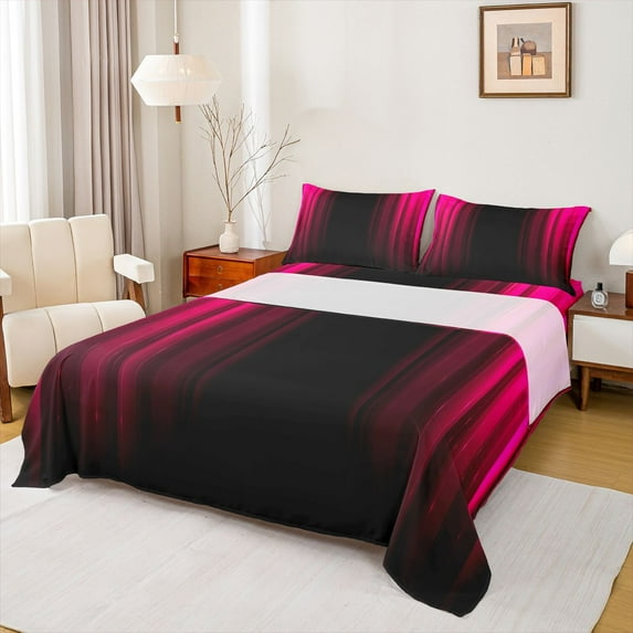 Feelyou Teens Abstract Ombre Queen Sheet Sets, Red Stripes Lines Bed Set, 4pcs