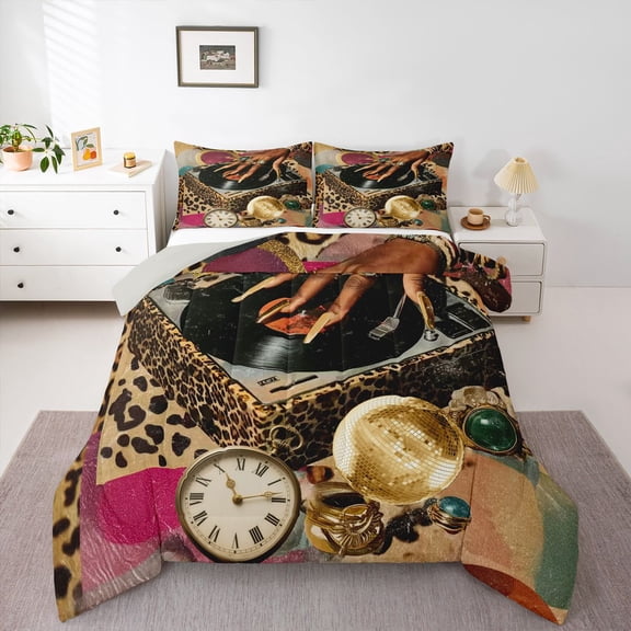 Feelyou Teens Album Music Twin Comforter Sets, Vintage Western Fashion Bedding Set, 2pcs