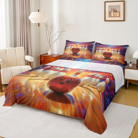 Feelyou Teens Bowling Sport Queen Sheet Sets, Modern Ball Gaming Bed Set, 4pcs