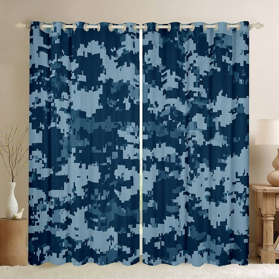 Feelyou Teens Camo Camouflage Black Out Curtains, Blue Abstract Square Curtains Pack of 2 (42x63 Each), Vintage Fashion Style Bedroom Curtains, Black Out Curtains Decor