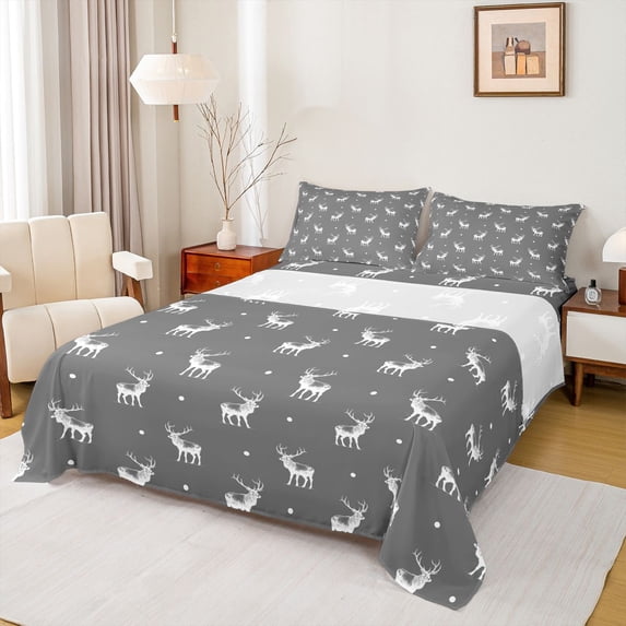 Feelyou Teens Cartoon Deer Full Size Sheets, Kawaii Animal Lover Bed Sheets, 4pcs