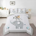 thumbnail image 1 of Feelyou Teens Cartoon Elephant Full Size Comforter Sets, Kawaii Zoo Animal Bedding Comforter Set, Grey Striped Geometric Reversible Bedding Sets, Luxury Bedroom Decor, 3 Pieces, 1 of 8