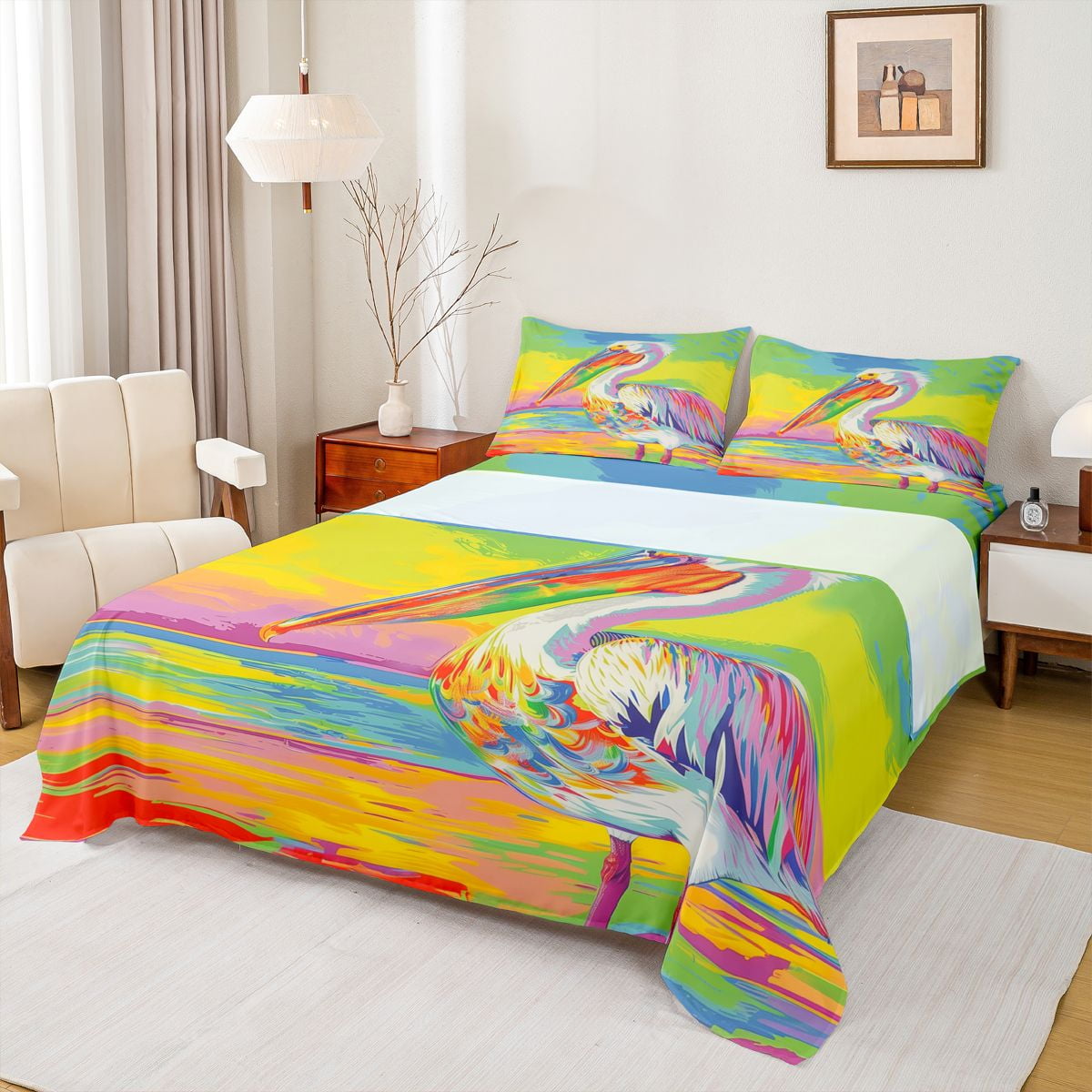 Feelyou Teens Cartoon Pelicans Bed Sheets, Ocean Sunset King Sheets, 4 ...
