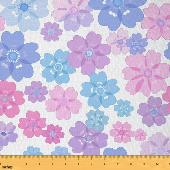 Feelyou Teens Colorful Floral Fabric by the Yard 1 Yard, Kawaii Flower Room Decor Fabric by the Yard, Princess Cartoon Style Fabric for Sewing, Microfiber Bedroom Decor
