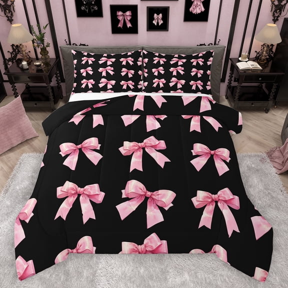 Feelyou Teens Cute Bow-tie Bedding Comforter Set, Butterfly Knot Princess Twin Comforter Sets, Watercolor Bowknot Pink Reversible Bedding Set, Ultra Soft Bedroom Decor, 2pcs