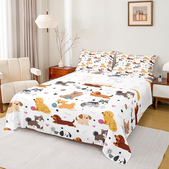 Feelyou Teens Dog Animal Bed Sheets, Cute Dalmatian Style King Sheets, 4pcs