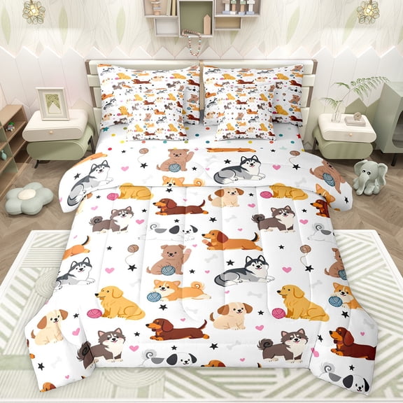 Feelyou Teens Dog Animal Bedding Comforter Set 7pcs, Cute Dalmatian Queen Bedding Sets