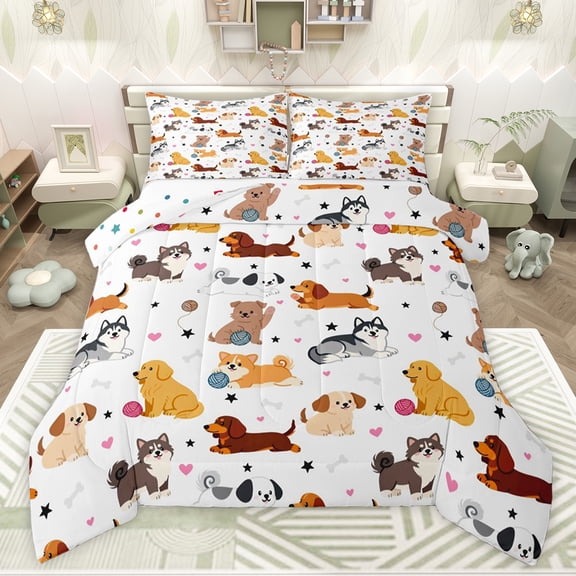 Feelyou Teens Dog Animal Twin Comforter Sets, Cute Dalmatian Bedding Set, 2pcs
