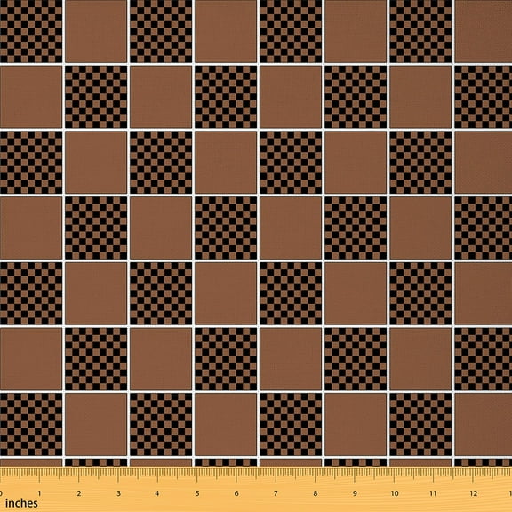 Feelyou Teens Geometric Abstract Fabric by the Yard 1 Yard, Modern Buffalo Sewing Fabric, Chic Brown Checkered Home Decor Fabric by the Yard, Breathable Home Decor