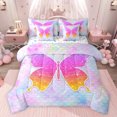 thumbnail image 1 of Feelyou Teens Glitter Butterfly Bedding Comforter Set 7 Pieces, Fashion Animal Full Bedding Set, Dreamy Mermaid Scale Print Reversible Fitted Sheet Flat Sheet, Luxury Bedroom Decor, 1 of 8