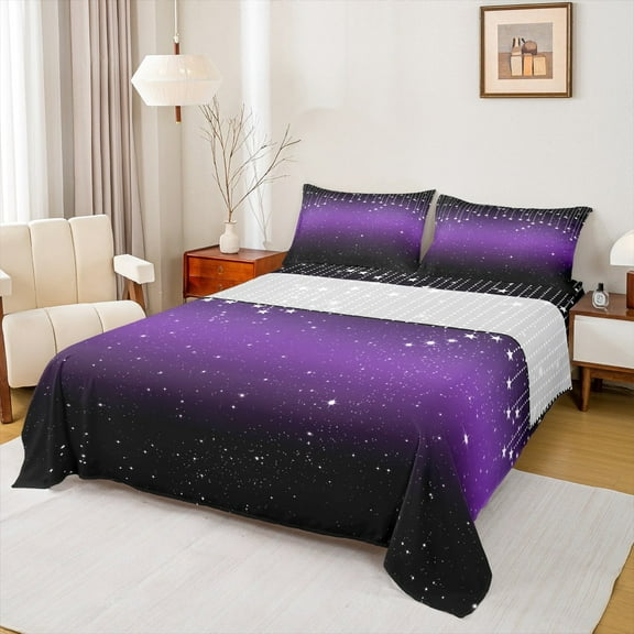 Feelyou Teens Glitter Galaxy Twin Sheet Sets, Dreamy Mystic Stars Twin Fitted Sheet, Cartoon Theme Flat Sheet, Breathable Home Decor, 3-Piece