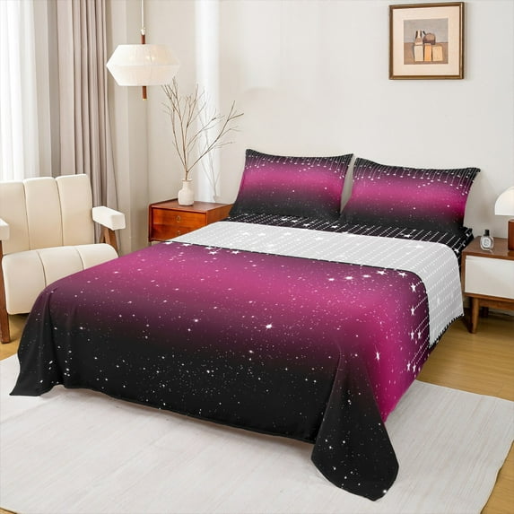 Feelyou Teens Glitter Galaxy Twin Sheet Sets, Dreamy Mystic Stars Twin Fitted Sheet, Cartoon Theme Flat Sheet, Ultra Soft Home Decor, 3-Piece