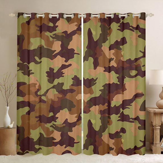 Feelyou Teens Green Camouflage Black Out Curtains, Camo Abstract Ombre Curtains Pack of 2 (42x63 Each), Vintage Fashion Style Bedroom Curtains, Window Curtains Decor